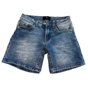 7 For All Mankind Blue Denim Shorts Classic Distressed Style
